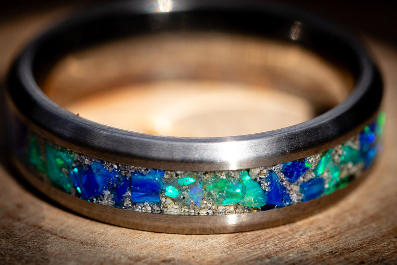 cremation ring Egyptian blue and jade green